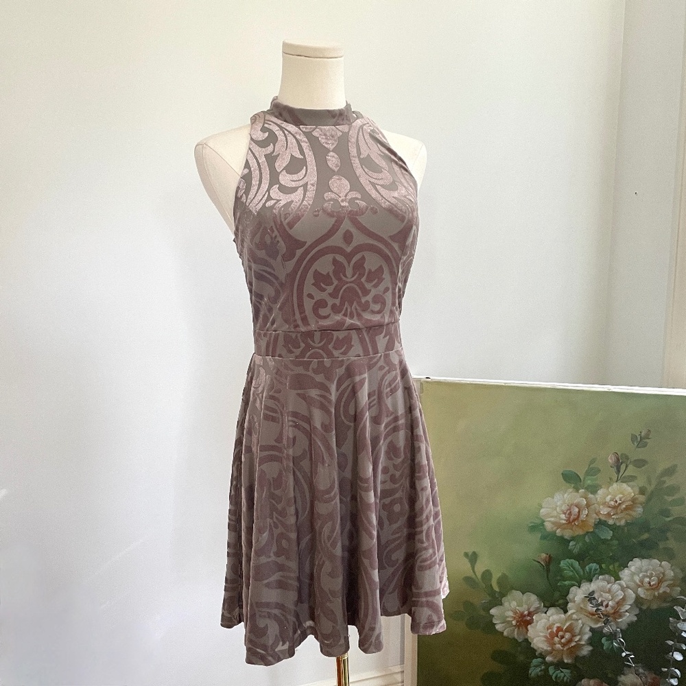 Burnout Velvet Halter Skater Mini Dress Sz 5 Junior Y2K Party Racerback Dance